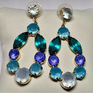 Joan Rivers Gold Plated Blue Green 
Rhinestone Teardrop Dangle 
Earrings Pierced